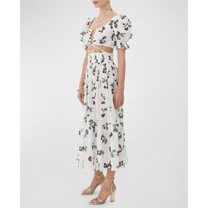 EPHEMERA Cerise Olympia Puff-Sleeve Crop Top Maxi Skirt Set Cherry Flow Vacation